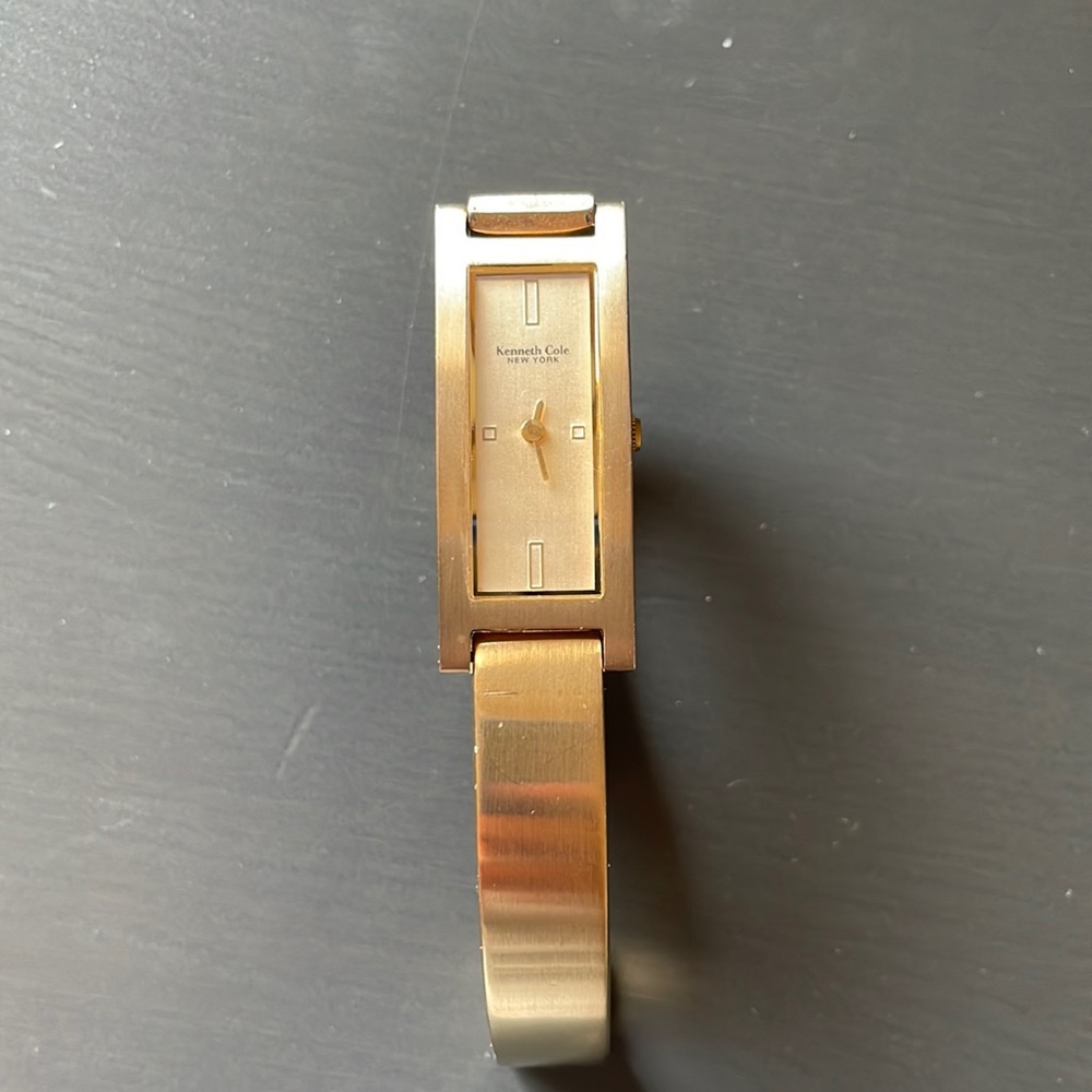 Kenneth Cole brushed gold solid band watch